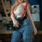 Lanalia Sex Doll 165 cm IronTech Doll, posée debout en tenue décontractée avec salopette et débardeur.