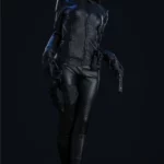 Lunia Sex Doll 168 cm IronTech Doll en tenue noire, pose debout avec masque et gants.