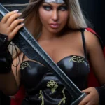 Rosalynn Sex Doll 164 cm IronTech en tenue guerrière avec épée, vue de face.