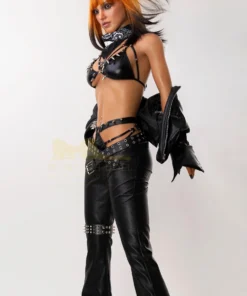 alcalyn Sex Doll 169 cm IronTech Doll en tenue cuir noir, pose de profil dynamique.