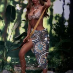 Amorable Sex Doll 175 cm IronTech Doll TPE en tenue exotique, posant dans une forêt luxuriante.