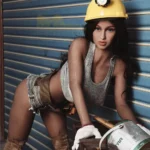 Lilizelle Sex Doll 163 cm IronTech en tenue de chantier, posant avec casque et gants.