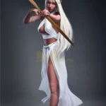 Liloue Real Doll 166 cm IronTech Doll TPE en tenue d'elfe blanche, arc tendu, cheveux longs.
