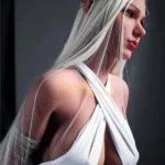 Liloue Real Doll 166 cm IronTech Doll TPE en tenue blanche, profil elfique, oreilles pointues.