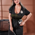 Lunalia Sex Doll 163 cm en tenue de policière, debout avec accessoires, IronTech Doll TPE.