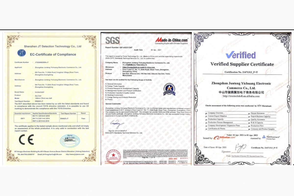 Certifications matériaux sex doll — silicone sans phtalates TPE certifié